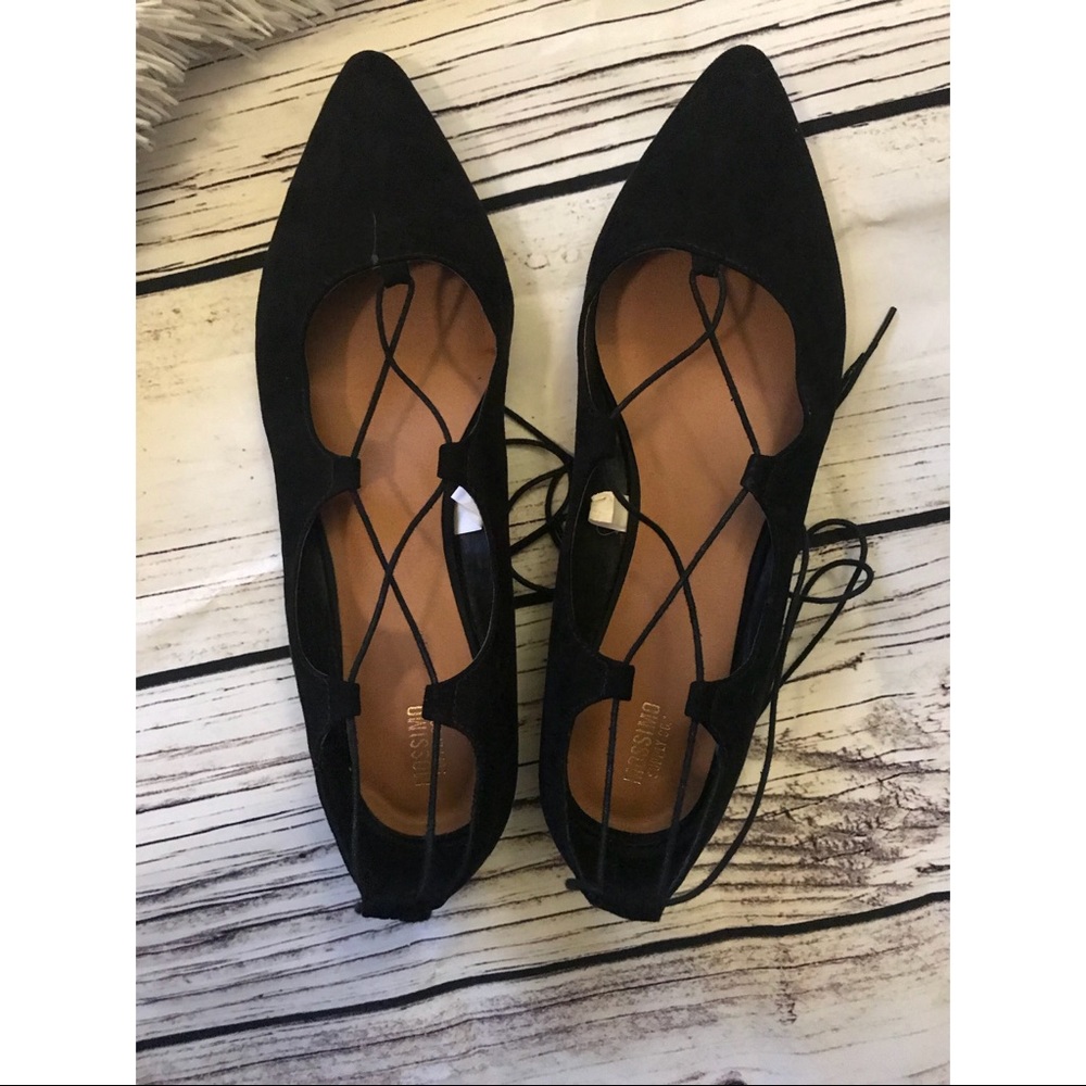 Merona Lace Up Flats Black Size 11